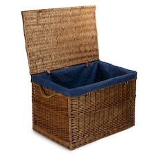 Large Light Steamed Storage Wicker Basket with Cotton Lining Blue | Navy Blue | One Size