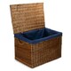 image 2 of Large Light Steamed Storage Wicker Basket with Cotton Lining Blue | Navy Blue | One Size
