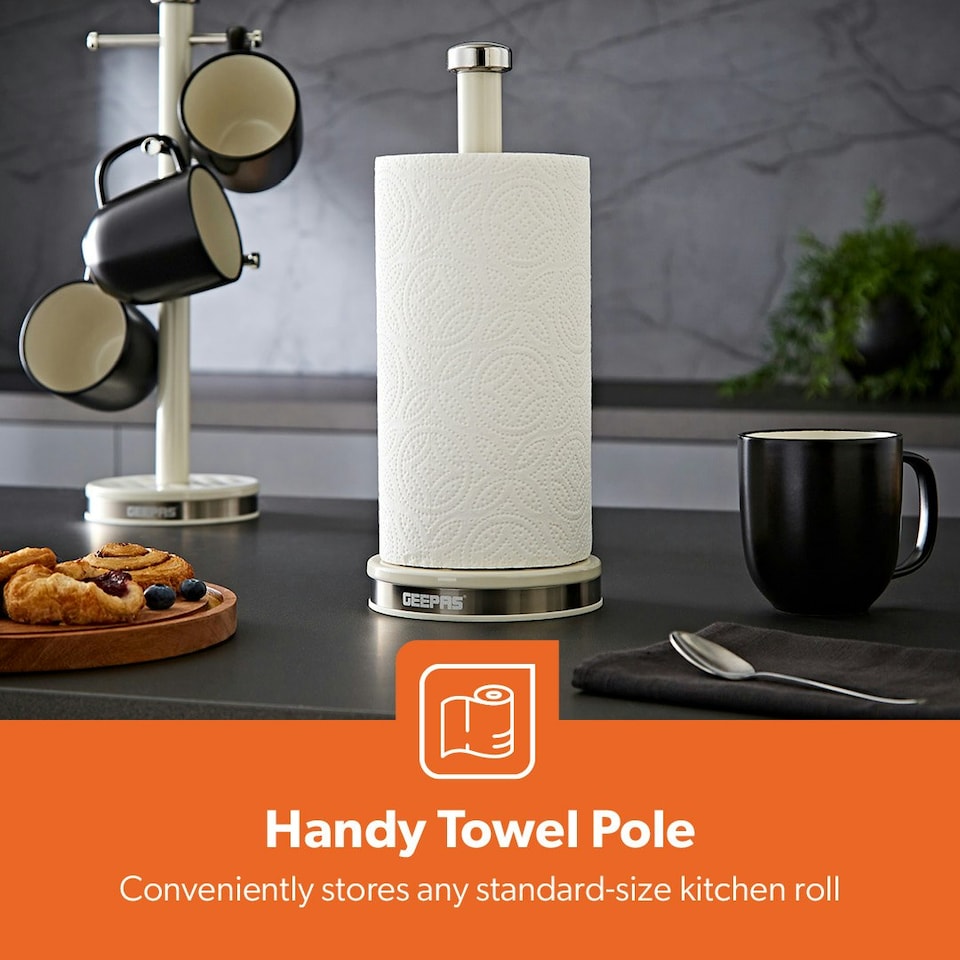 image 1 of GEEPAS Mug Tree and Towel Pole Set | Cream