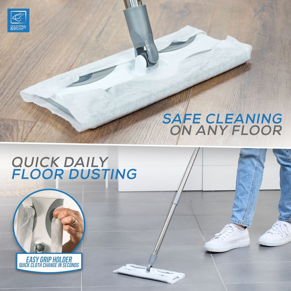 image 1 of Static Floor Sweeper Mop Kit Swivel Head Mop with 10 Dry Wipes for Wood Tile & Laminate