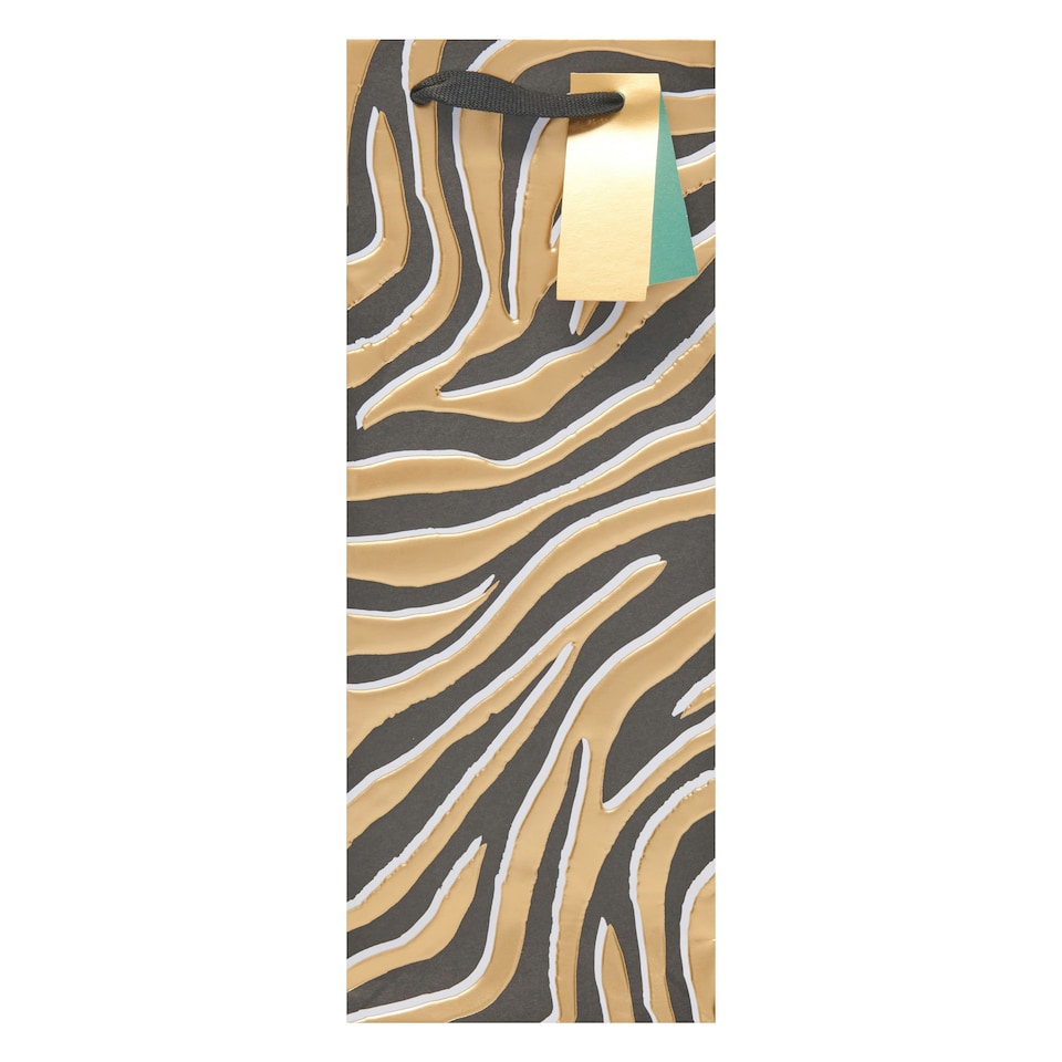 image 1 of Multipack of 3 Bottle Gift Bags | Party Bags for Presents | Birthdays/Thank You | For Her/Friend | Animal Print Design Gold