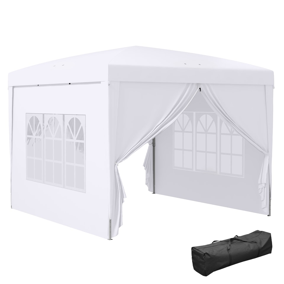 image 1 of Outsunny 3 x 3 m Garden Pop Up Gazebo, Wedding Party Tent Marquee, Water Resistant Awning Canopy with Sidewalls, Windows, Carry Bag, White