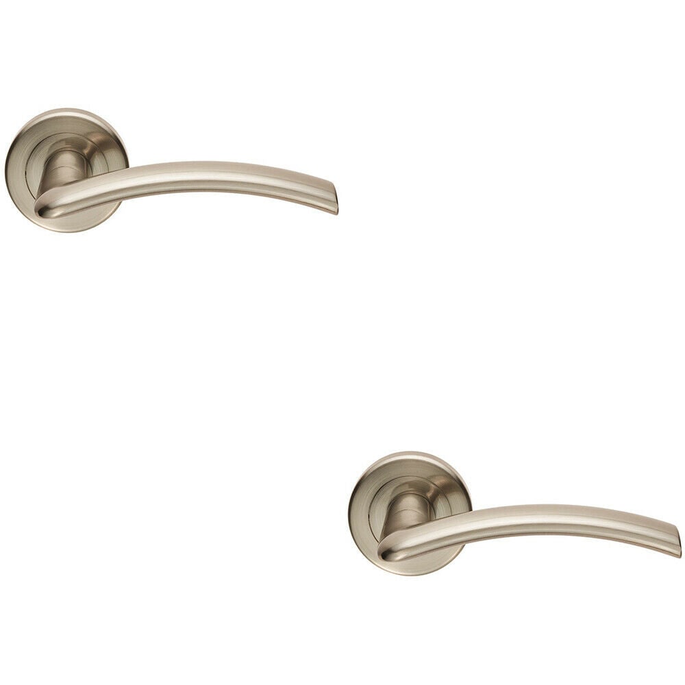 Loops 2x PAIR Flat Arched Style Handle on Round Rose Concealed Fix Satin Nickel in Metallics