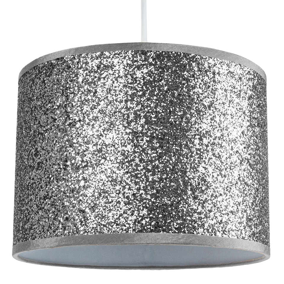 image 1 of Modern and Designer Bright Silver Glitter Fabric Pendant/Lamp Shade 30cm Wide | Silver | Silver | 1