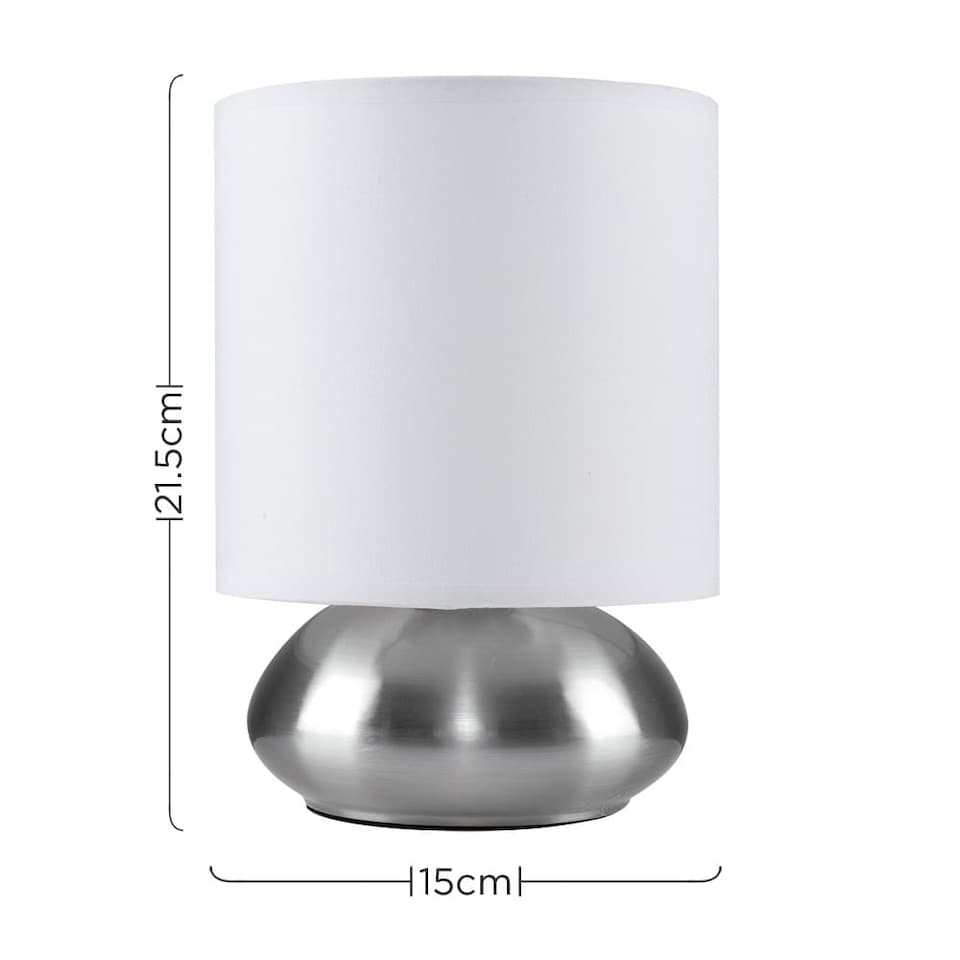 image 1 of ValueLights Pair Of Brushed Chrome Touch Table Lamps White Shades | Chrome