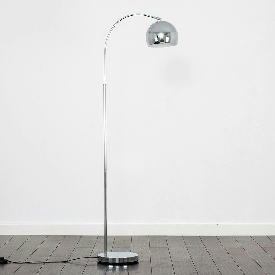 image 1 of ValueLights Curva Polished Silver Floor Lamp with Silver Dome Shade and LED Bulb Silver