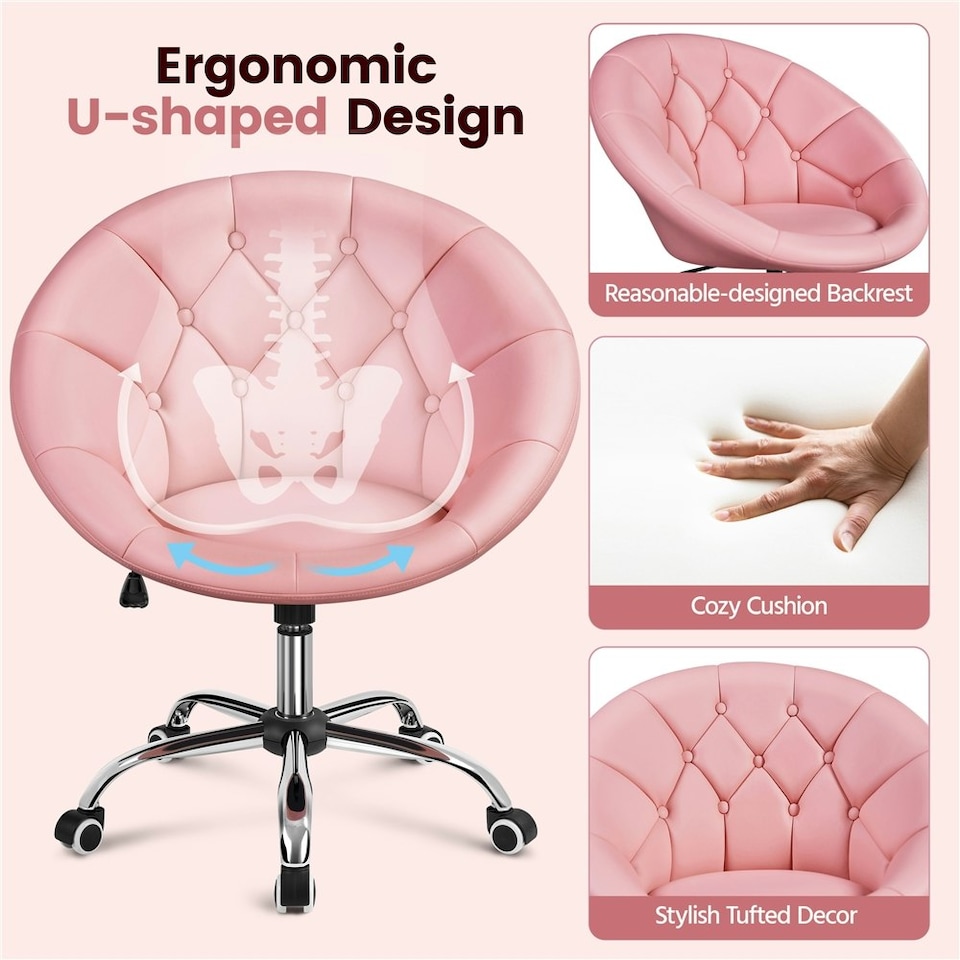 image 1 of Yaheetech Tufted Leisure Office Chair Adjustable Height Pink