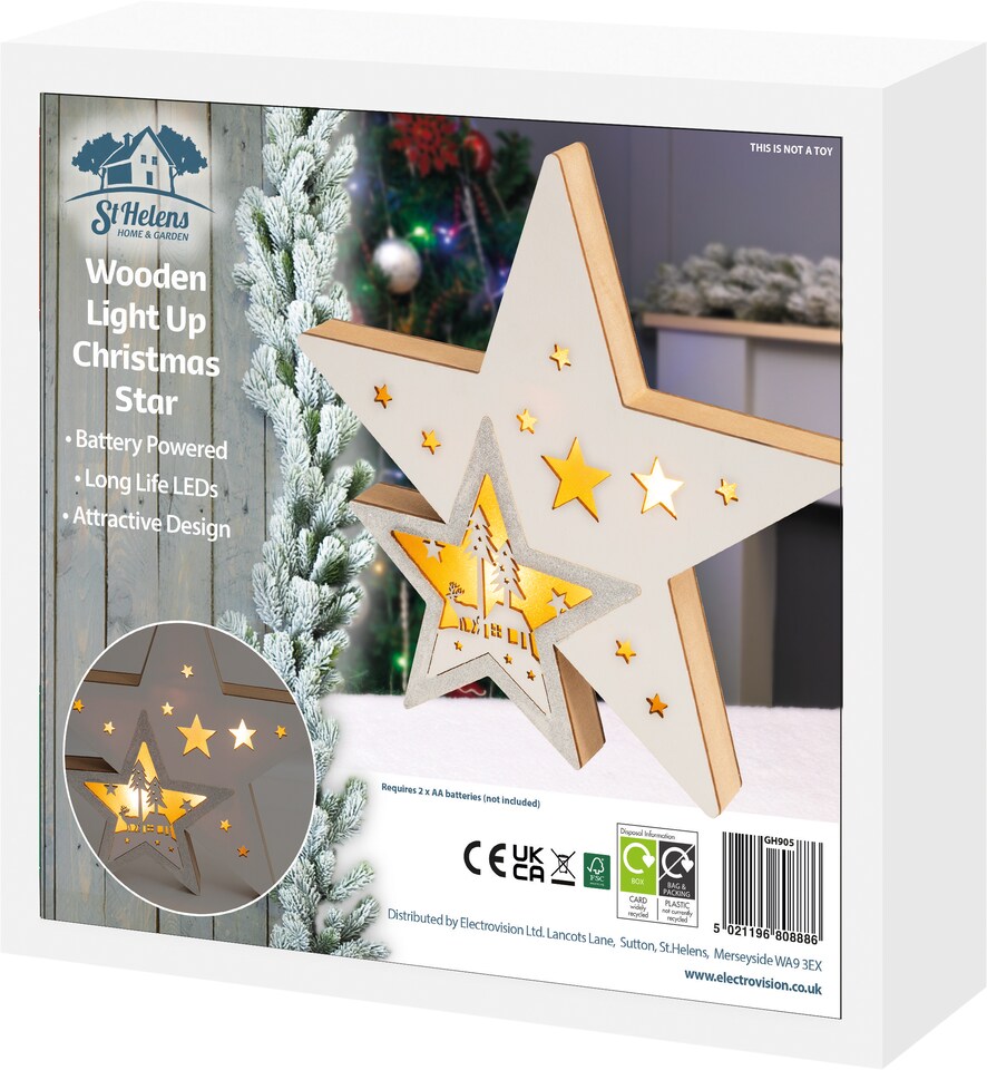 image 1 of St Helens Wooden Light Up Christmas Star