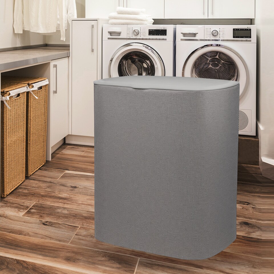image 1 of 90L Laundry Basket with Lid & 2 Removable Bags, Washing Bin with Plastic Frame