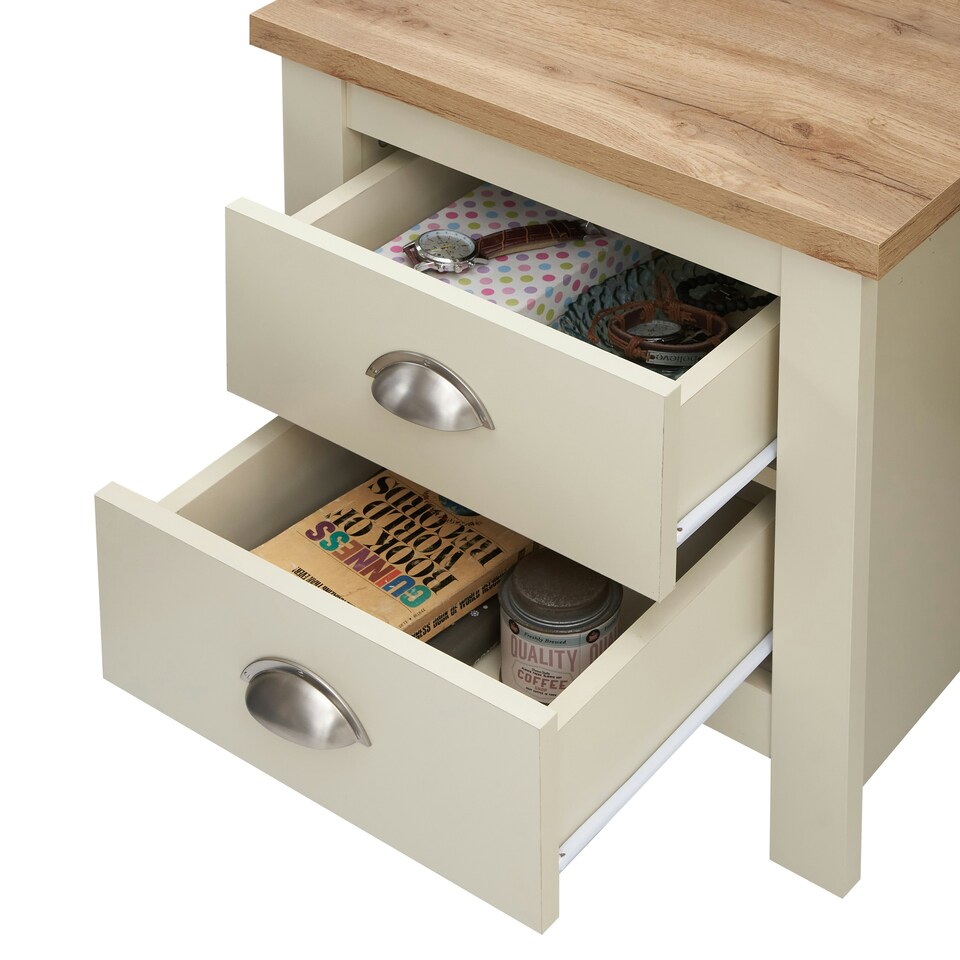 image 1 of Lisbon Bedside with 2 Drawers Cream & Oak