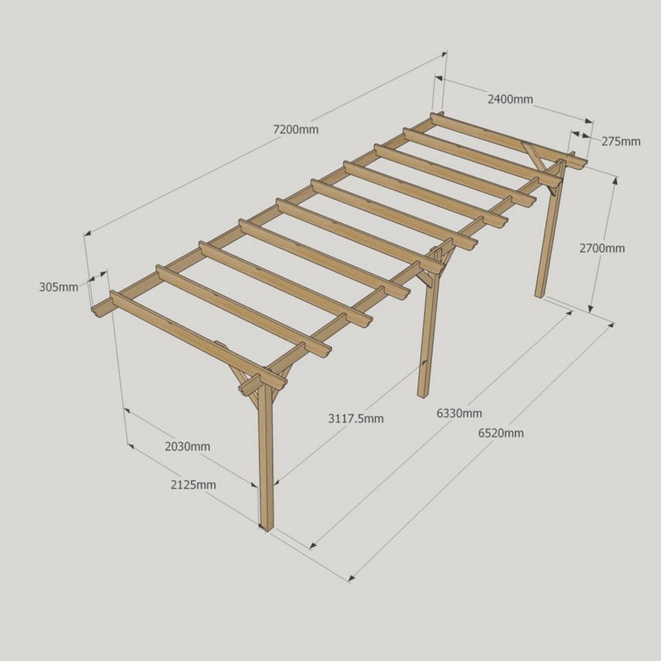 image 1 of Wall Mounted Garden Pergola 3 Posts - Wood - L240 x W720 x H270 cm - Light Green