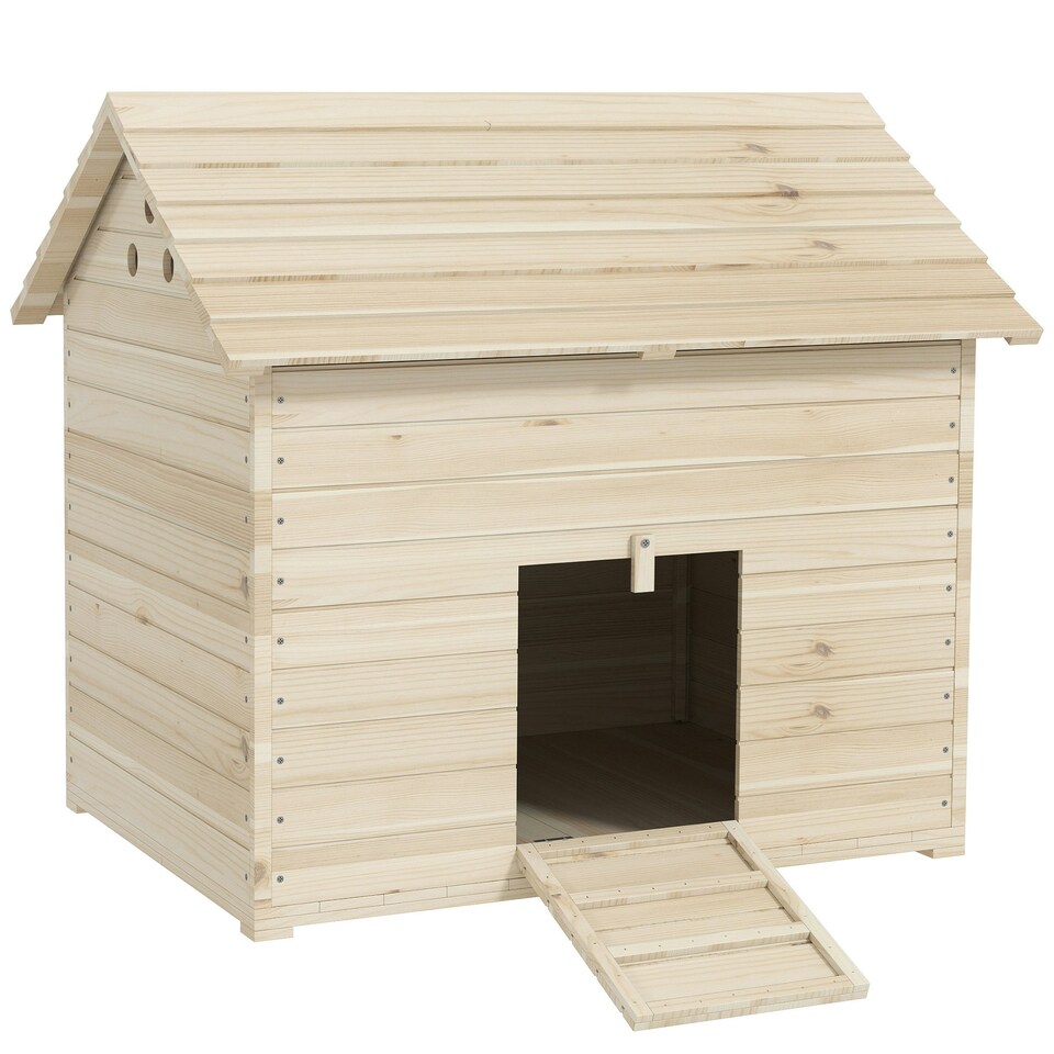image 1 of PawHut Wooden Duck House w/ Openable Roof, Raised Base, Air Holes - Natural