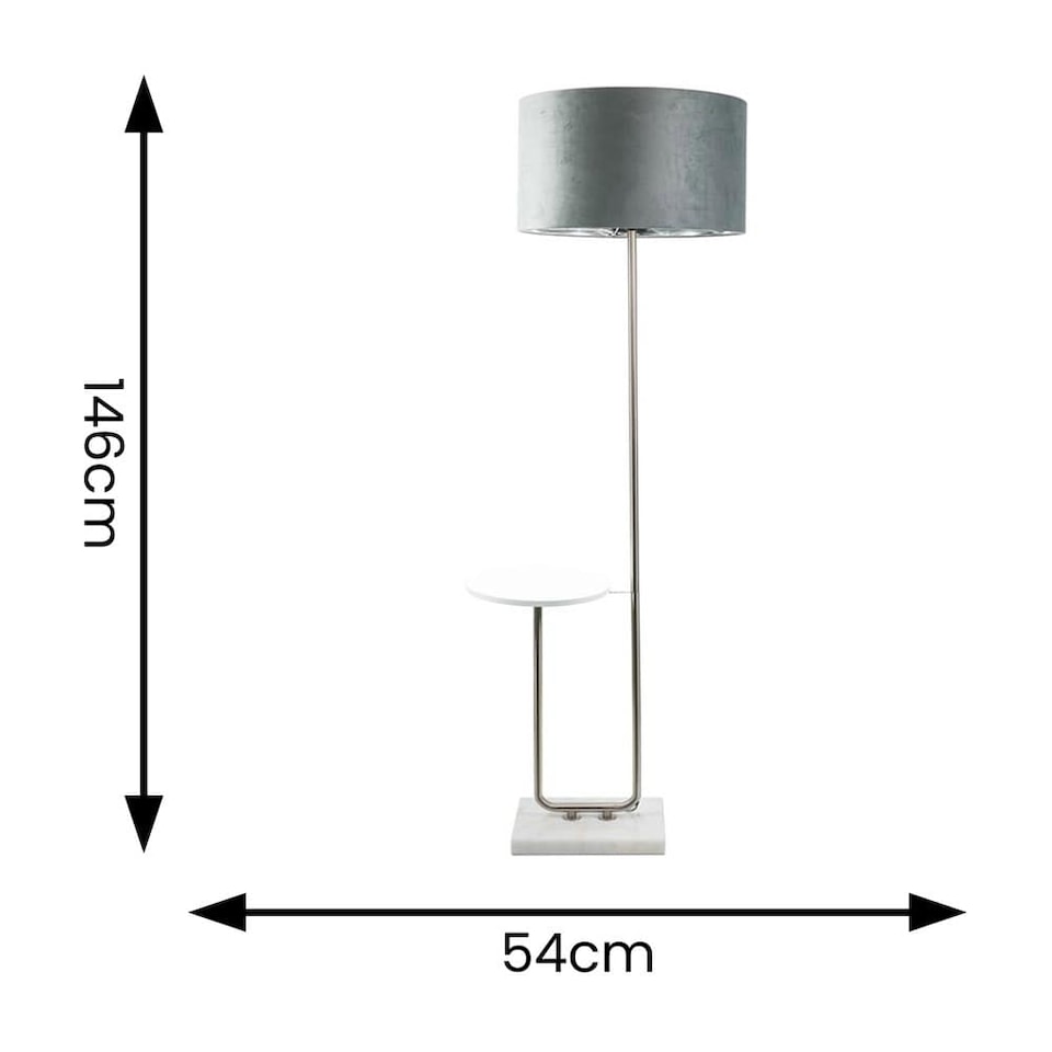 image 1 of ValueLights Tavel Brushed Chrome Floor Lamp Grey Velvet Chrome Shade