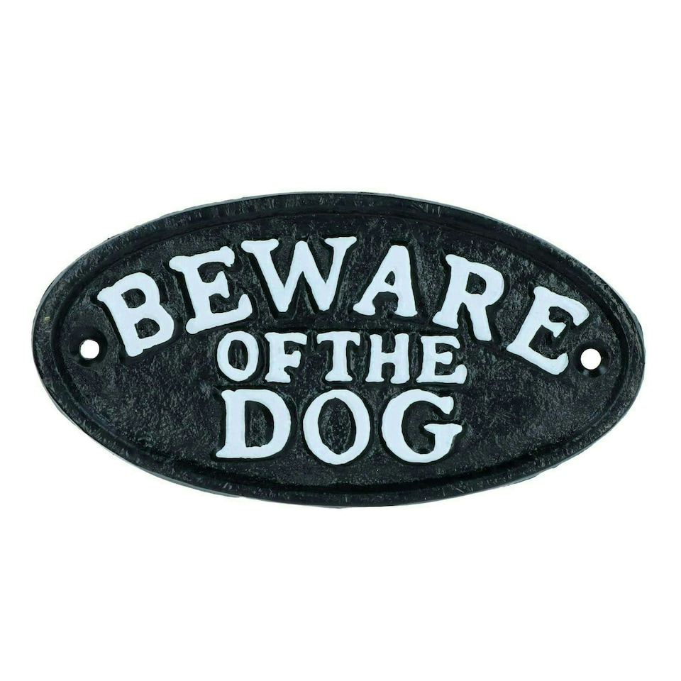 image 1 of Beware of the Dog Black Cast Iron Sign Plaque Door Wall House Gate Post Garden