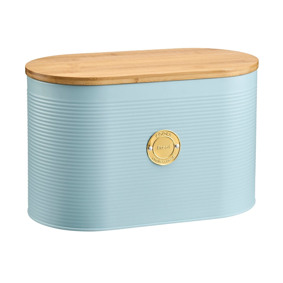 image 1 of Cooks Professional 5 Piece Ribbed Tea Coffee Sugar Bread & Biscuit Cannisters with Labels | Blue | Blue & Gold