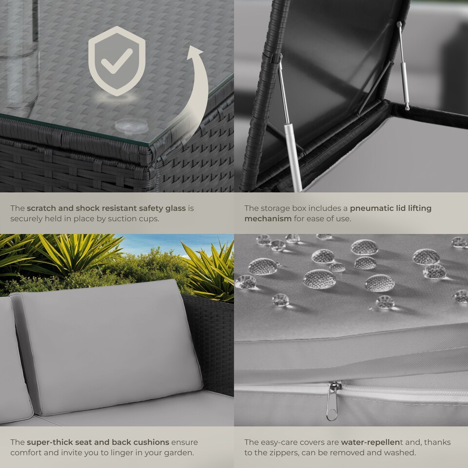 image 1 of Garden Furniture Set Siena - for 4 people, with large storage box, thick seat cushions | Black | black/grey | 140 x 75 x 65,50 cm | 1