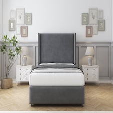 Sloomy Stratford Armour Coniston Divan Bed With Mattress 2 Drawers Footend With 54" Wingback Headboard & 12" Matching Footboard 6' Super King | Grey | Armour | Super King | 1