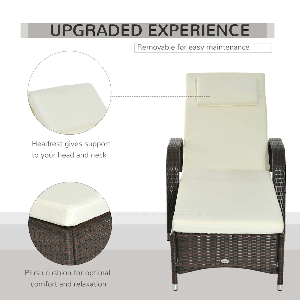 image 1 of Outsunny Adjustable Wicker Rattan Sun Lounger Recliner Chair Brown