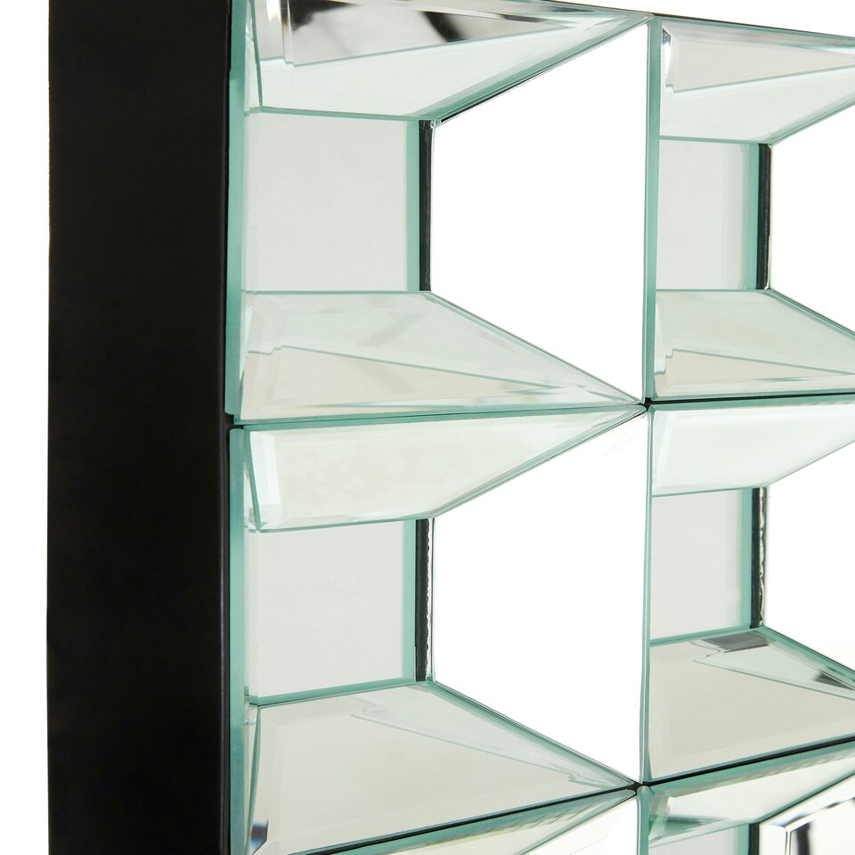 image 1 of Interiors by Premier Multi Glass Bevelled Wall Mirror, Contemporary Geometric Mirror With 24 Mirrored Glass Squares, Black Frame Silver