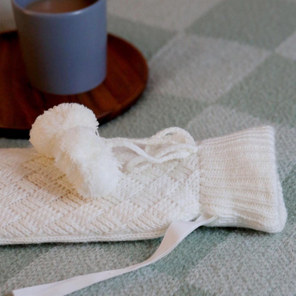 image 1 of Nicola Spring Knitted Long Hot Water Bottle & Cover Set - Cream
