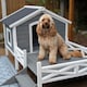 image 8 of PawHut Wooden Dog House w/ Porch, Water-resistant Roof, for S M Dogs, Grey | Multi