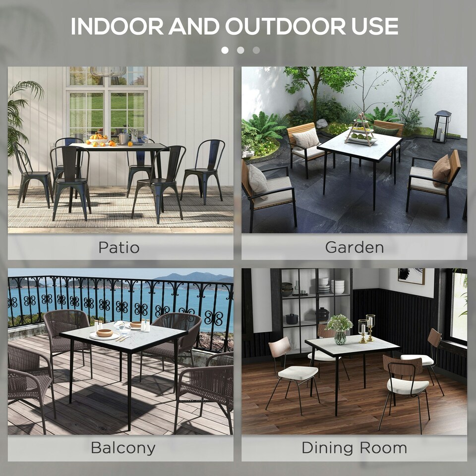 image 1 of Outsunny Outdoor Dining Table for 4 with Marble Effect Tempered Glass Top White