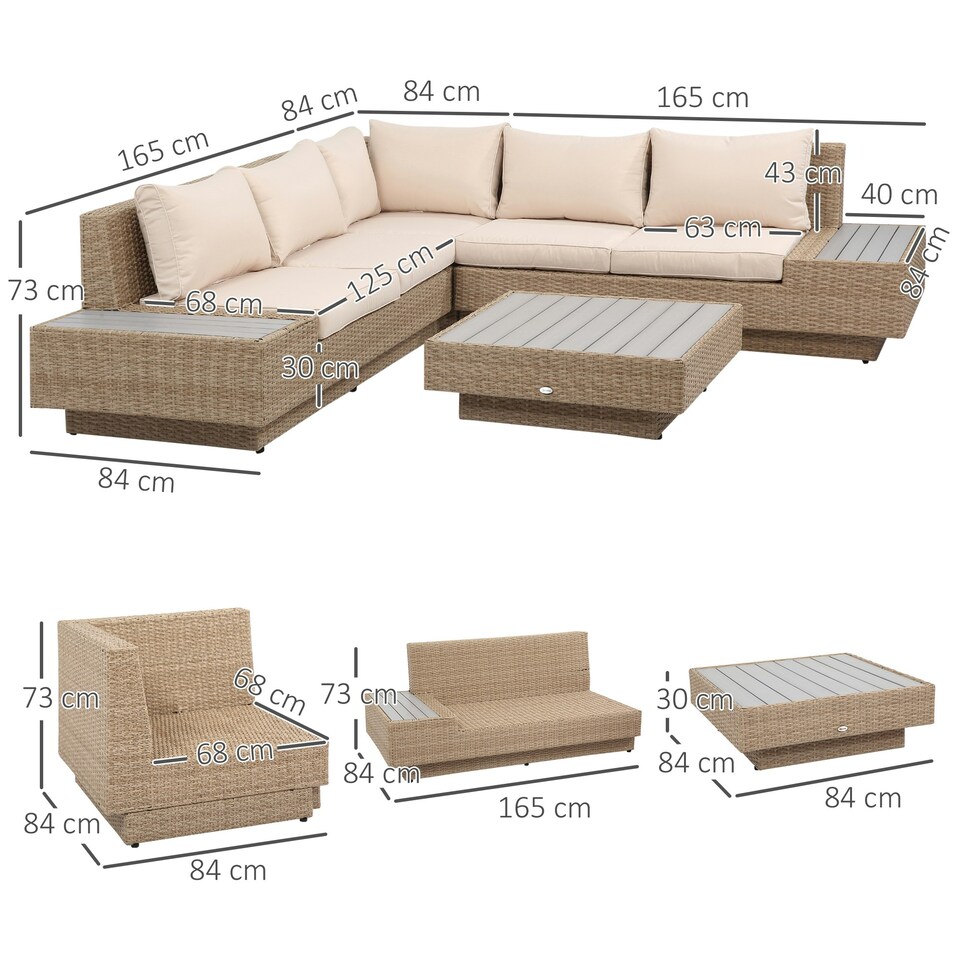image 1 of Outsunny 4Pcs Rattan Sofa Set Garden Furniture Set with Armrest Cushions Beige