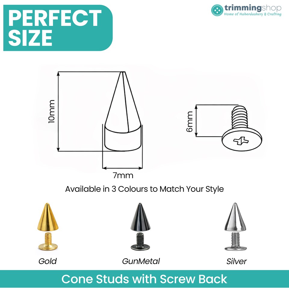 image 1 of 7x10mm Cone Spike Studs Screw Back for Leather Craft - 50pcs