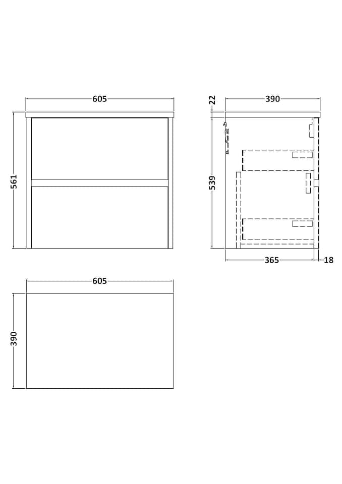 image 1 of Balterley Chartley Contemporary 2 Drawer Wall Hung Vanity Unit with Laminate Worktop, Metallic Slate, 600mm