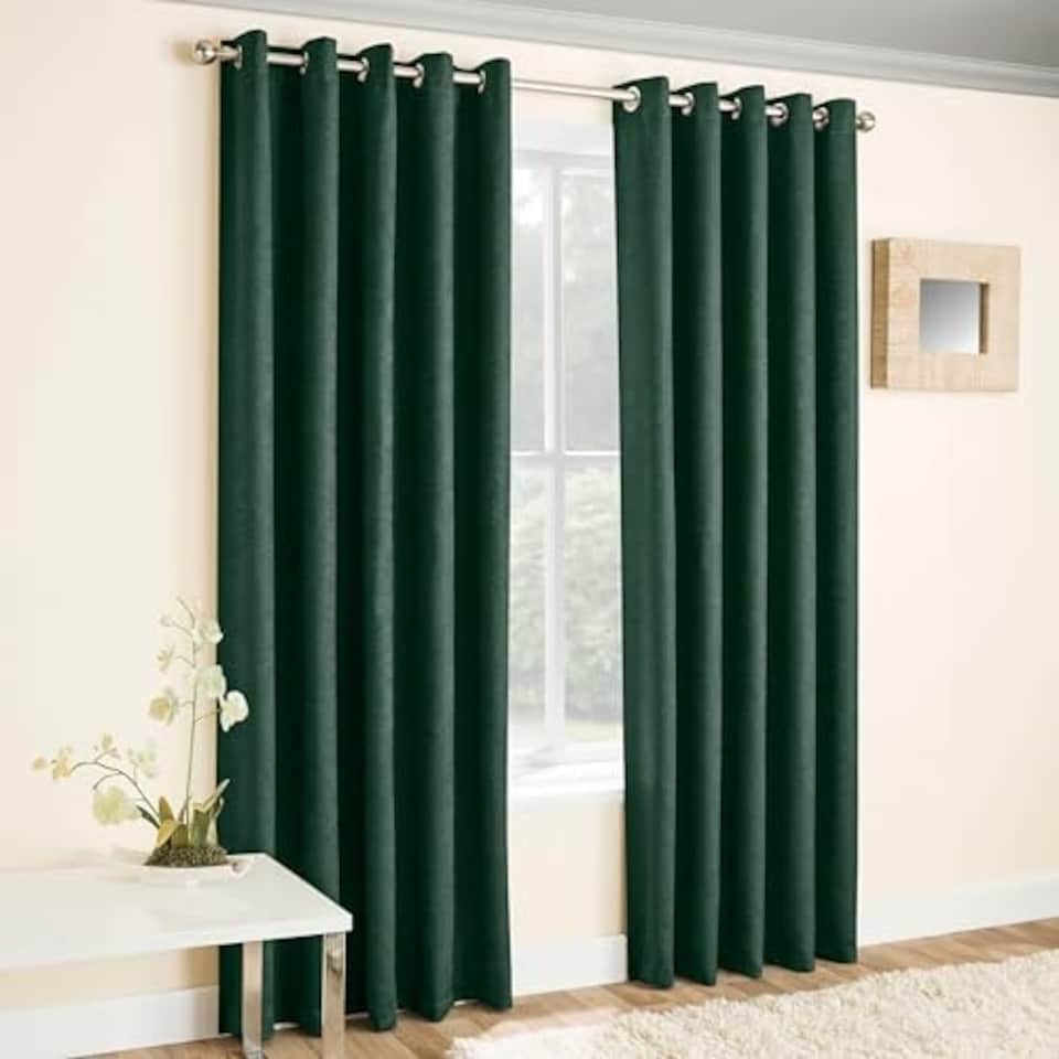image 1 of Vogue Dark Green Curtains 66 x 90 inch (168 x 229 cm) Room Darkening Eyelet Thermal Noise Reducing Curtains for Bedroom and Living Room