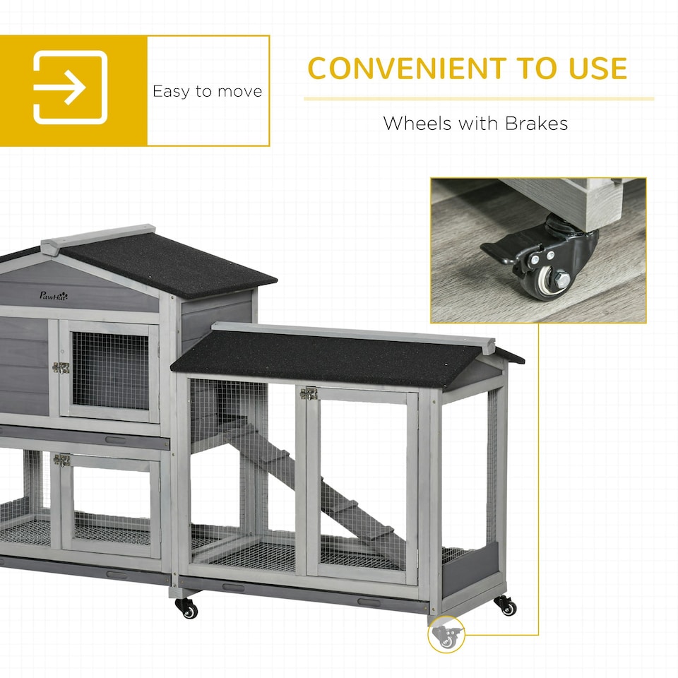 image 1 of PawHut Rabbit Hutch, Bunny Cage Outdoor 2-Tier w/ Wheels & Tray, Grey