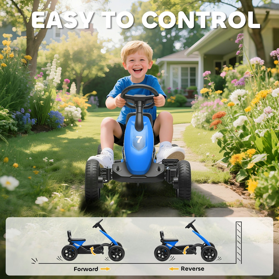 image 1 of AIYAPLAY Pedal Go Kart for Kids, Children Ride-On Race Car with Silent EVA Tyres, for 2-5 Years, Blue