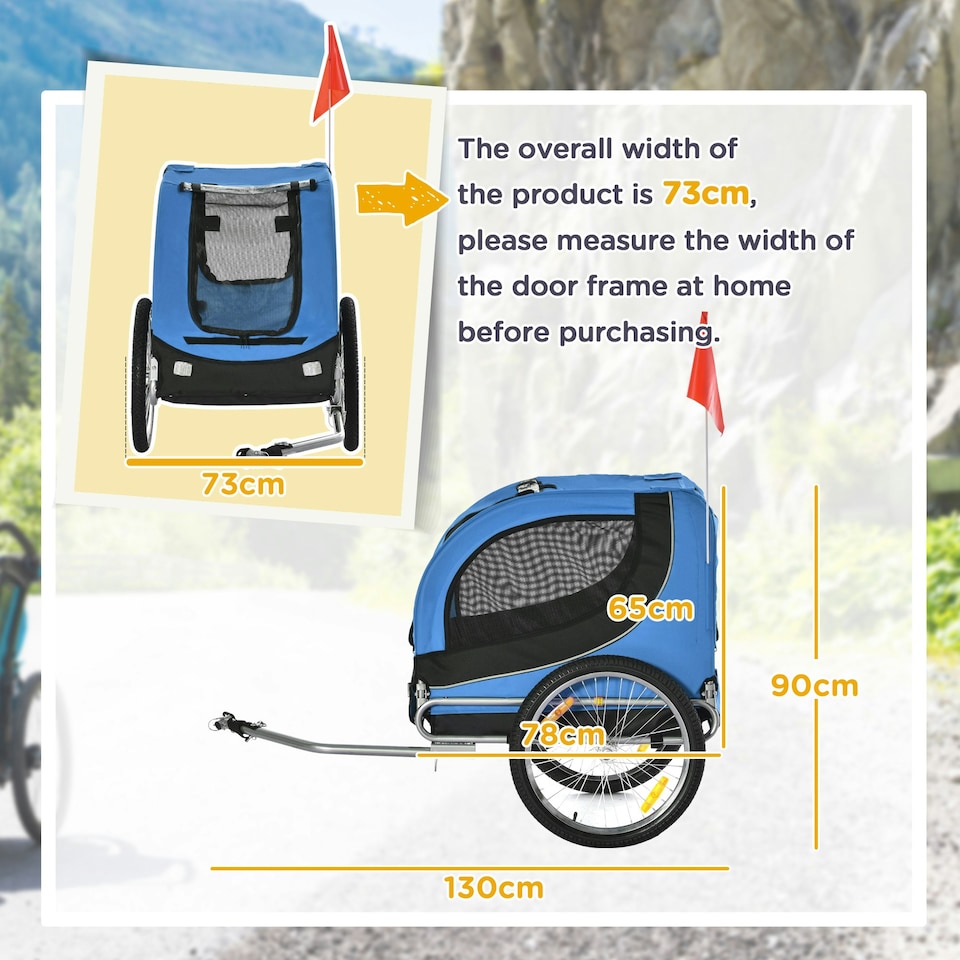 image 1 of PawHut Dog Bike Trailer Pet Cart Bike Carrier Travel with Hitch Coupler Blue