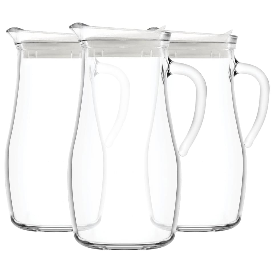 image 1 of LAV Misket Glass Water Jugs with Silicone Lid - 1.8L - Clear/White - Pack of 3