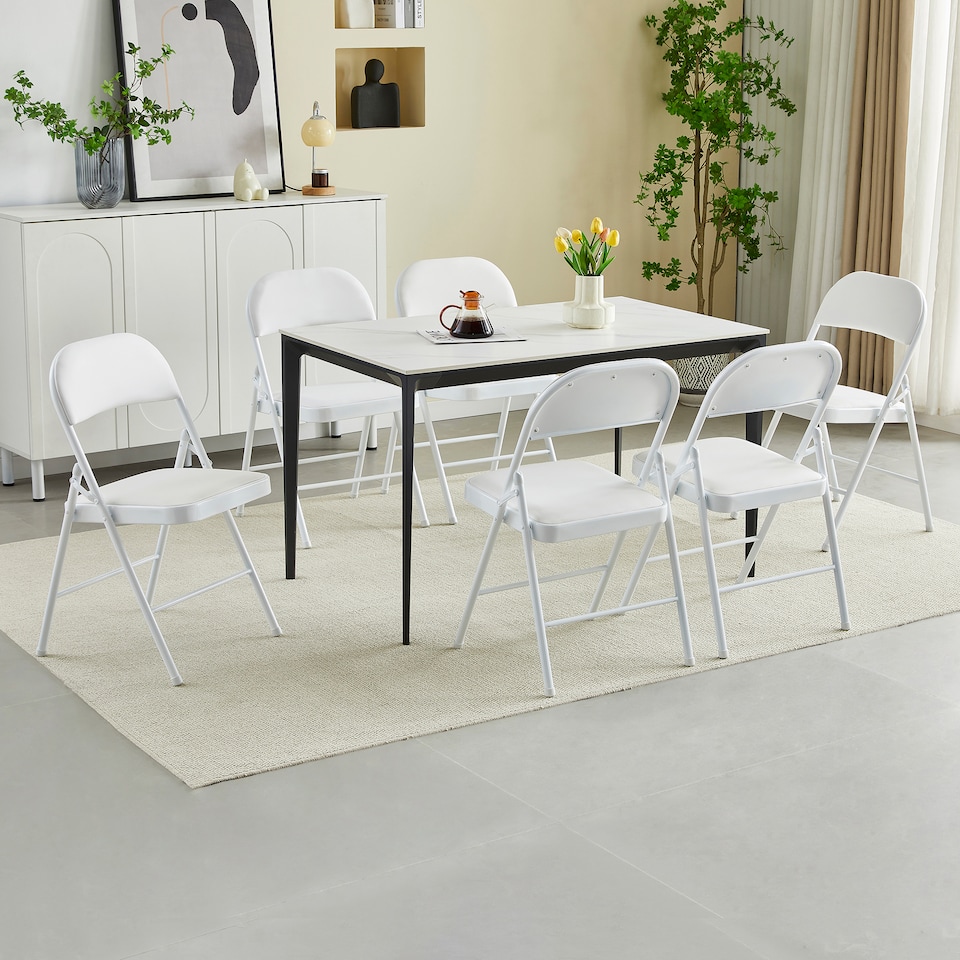 image 1 of Set of 6 Folding Dining Chairs with Metal Frame and Padded Seats