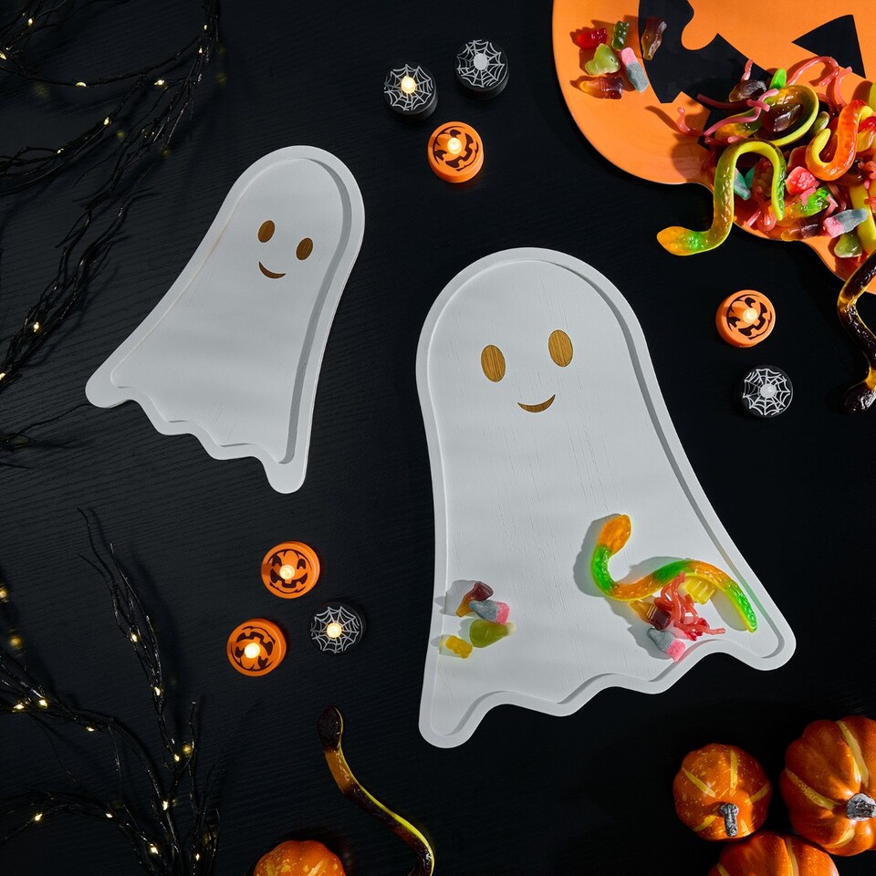 image 1 of OHS 2 Pack Halloween Ghost Bamboo Serving Boards Decorative Food Platter