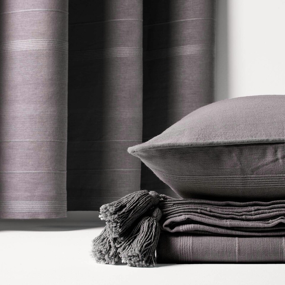 image 1 of Homescapes Cotton Rajput Ribbed Charcoal Grey Curtain Pair - 66 x 72" Drop Grey