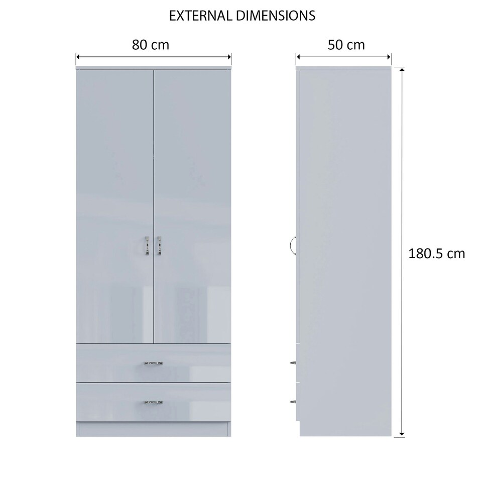 image 1 of FWStyle Chilton Combination Wardrobe 2 Door 2 Drawer - Grey Gloss Front Grey