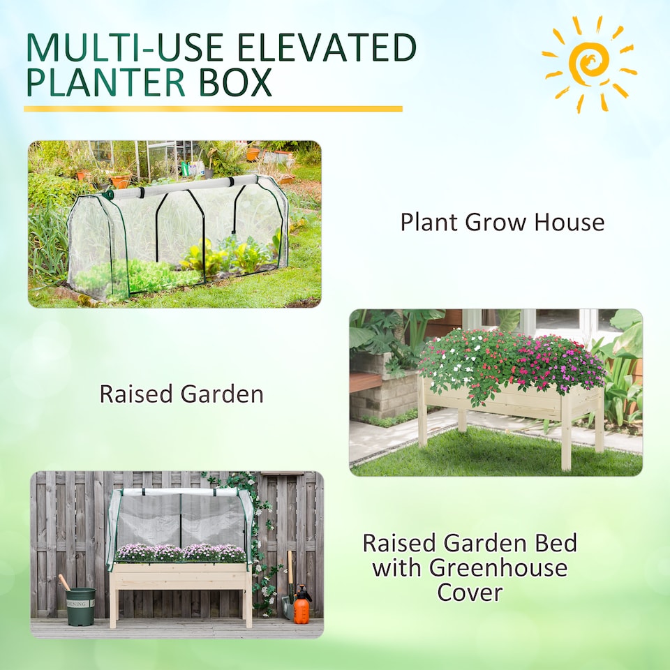 image 1 of Outsunny Raised Garden Bed with PE Cover Patio Elevated Wood Planter Box
