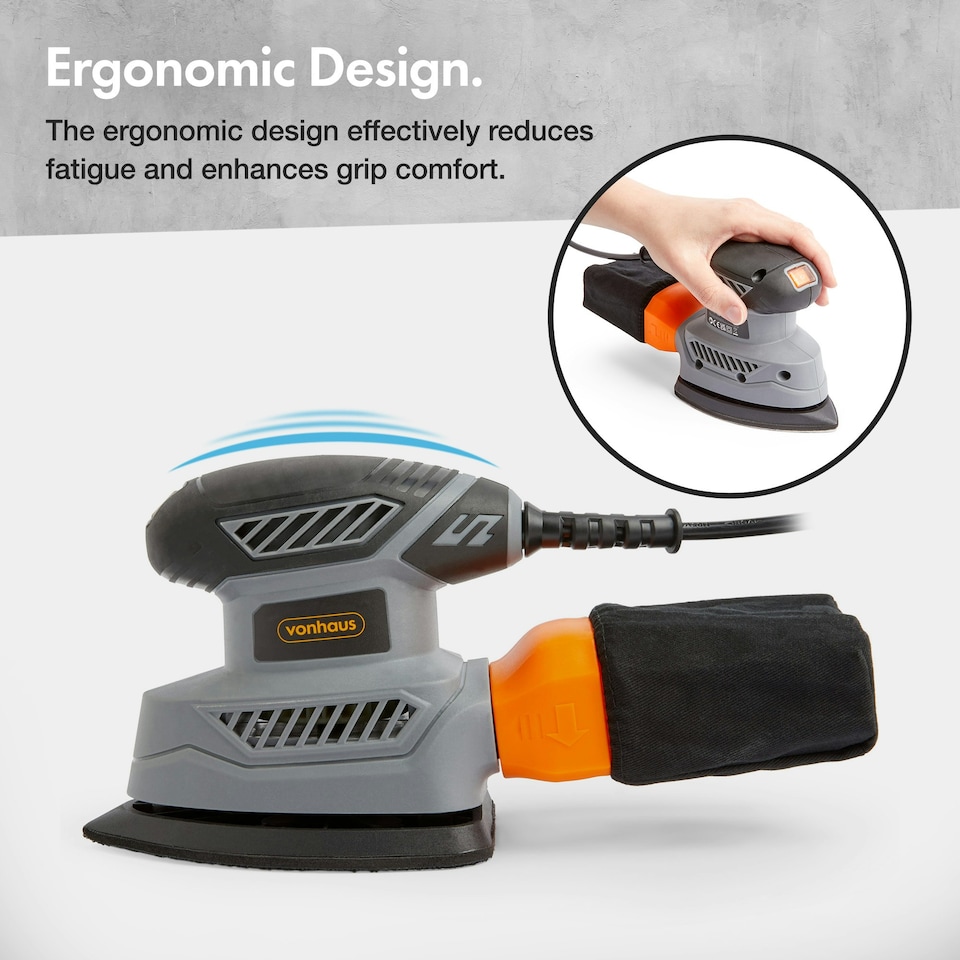 image 1 of VonHaus 130w Electric Detail Sander for Wood with Dust Collector