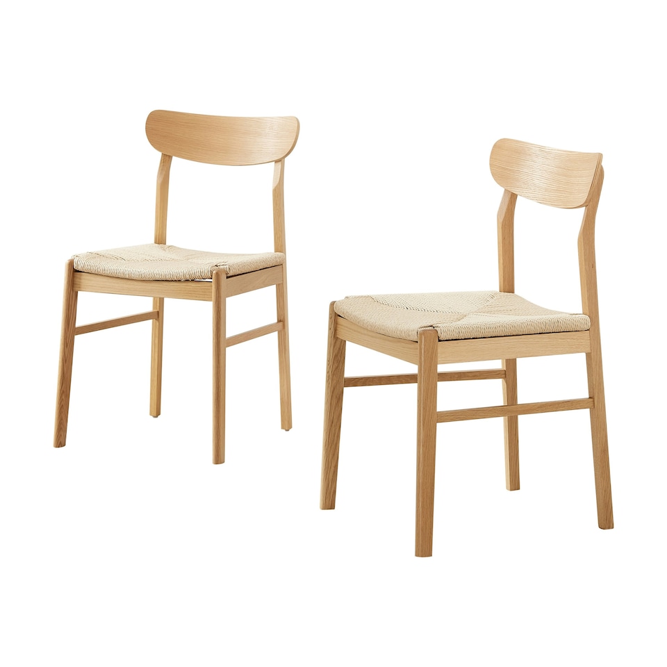 image 1 of Furniturebox Bonnie 2x Oak and Veneer Wooden Rope Dining Chairs