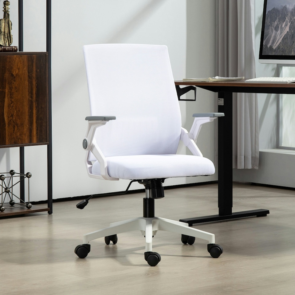 image 1 of Vinsetto Mesh Office Chair for Home with Lumbar Support, Flip-up Arm White