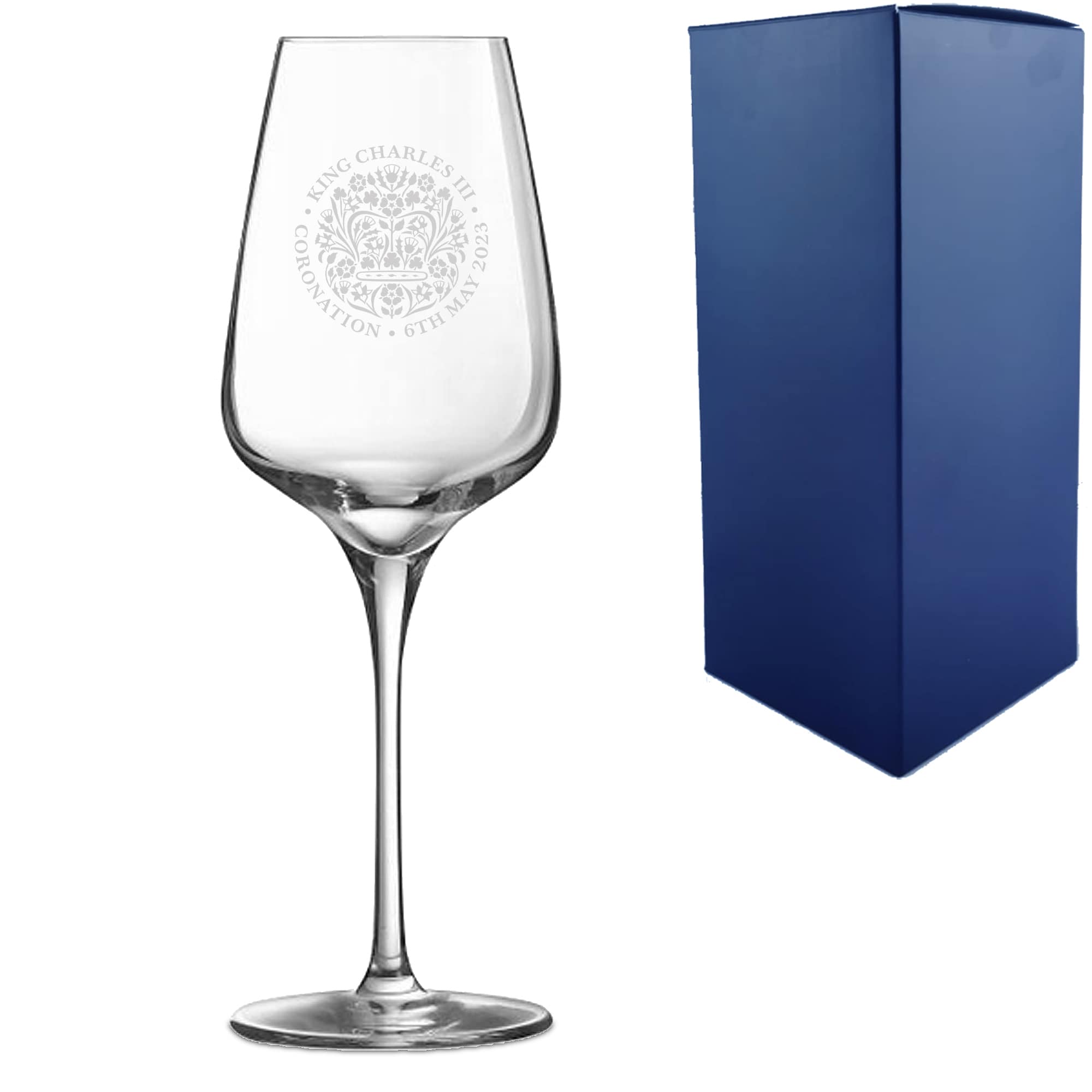Uniqueful Personalised Commemorative Coronation of the King Red Wine Glass in Clear