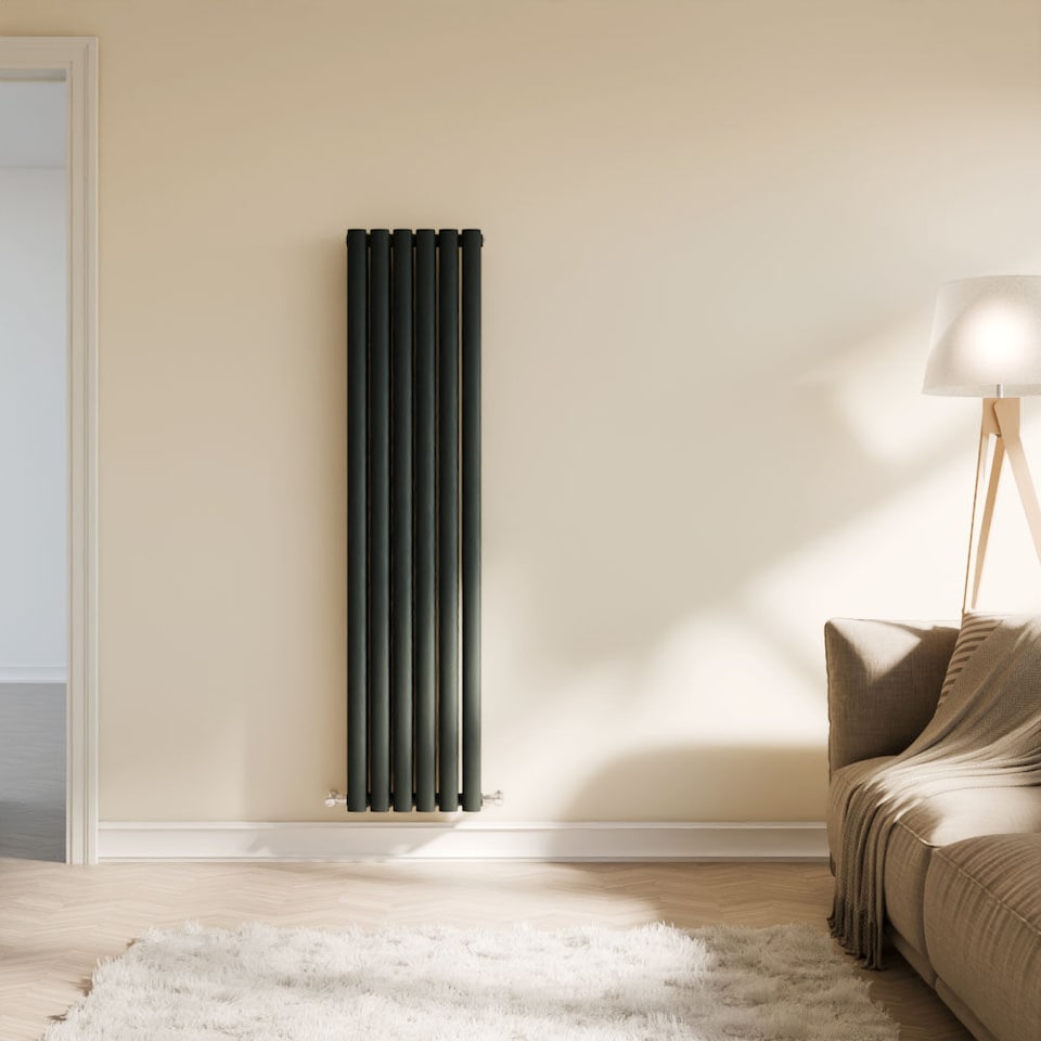 image 1 of Embrace Vertical Double Panel Radiator, 1800mm x 354mm - Anthracite | Grey | Anthracite | 1