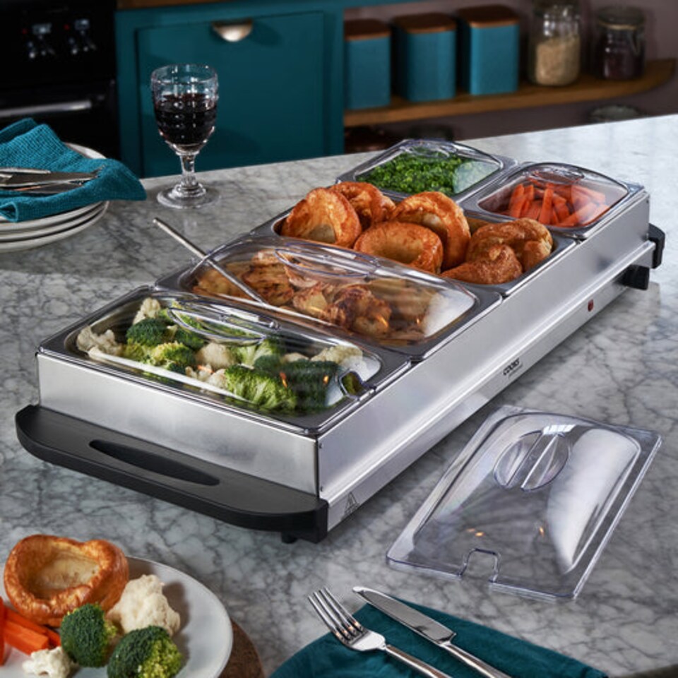 image 1 of Cooks Professional 5-Section Buffet Warmer 9.6L with Hotplate Function | Silver | 5-Section
