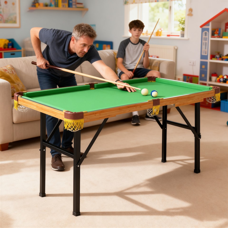 image 1 of SPORTNOW 4FT Folding Pool Table, Mini Billiards Table Set for Kids, Green