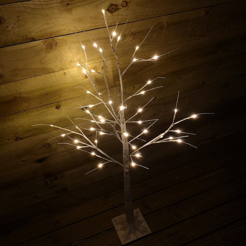 image 1 of 1.2m (4ft) Indoor Outdoor Christmas Lit Birch Tree with 48 Warm White LEDs