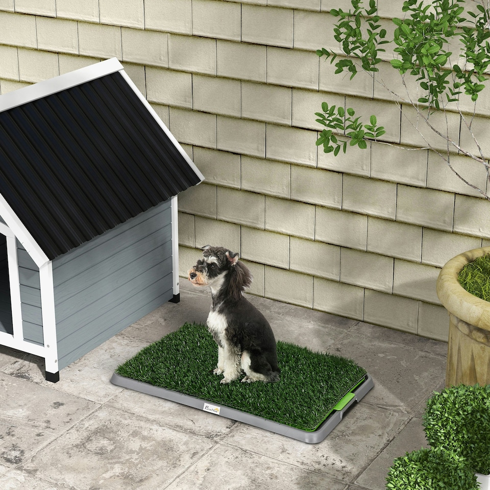 image 1 of PawHut Dog Toilet with 2 Packs Artificial Grass Pads, 67 x 41cm, Green
