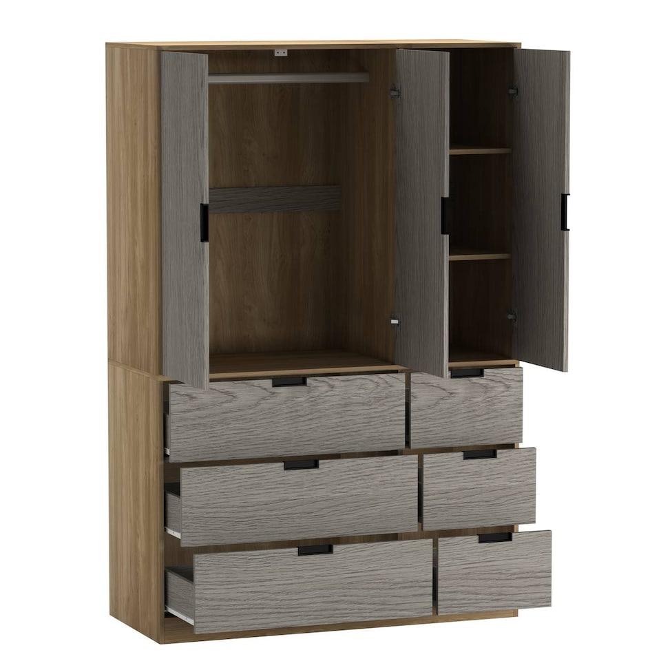 image 1 of RIGA 3 Door 6 Drawer Wardrobe | Brown | Oak & Cedar Grey | 10 x 44.5 x 79 | 1