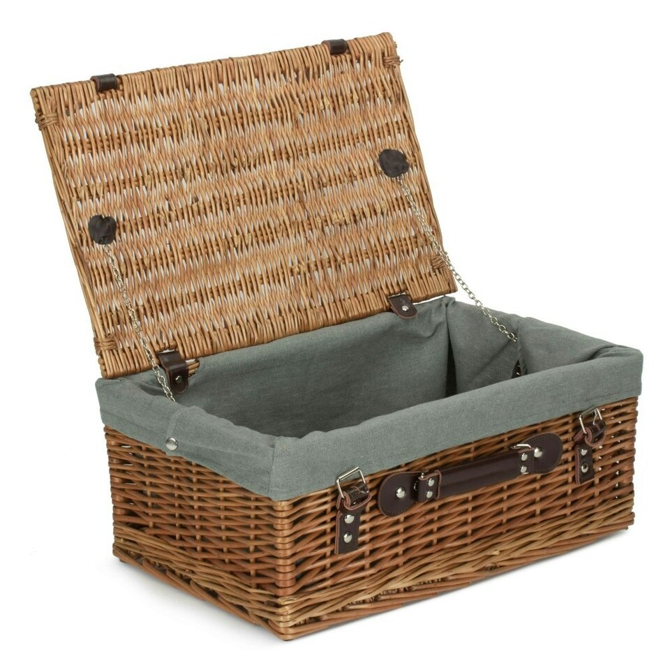 image 1 of 46cm Double Steamed Wicker Picnic Basket with Lining Grey | Grey | One Size